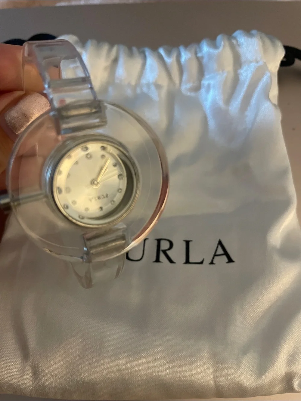 Furla Clear Acrylic Watch with Silver Dial and Crystal Markers